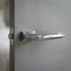 Gladiola on Hidden Rosette hidden rosette internal door handles in a brilliant polished chrome finish, featuring a sleek tapered design on a light grey timber door.