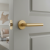 Sleek door handles for internal doors displaying the Arabis on Round Rosette in a matt gold finish, adding a refined touch to a modern interior.