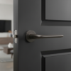 Azalia on Round Rosette graphite finish, showcasing high-quality internal door handles with a sleek modern profile.