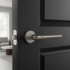 Azalia on Round Rosette satin chrome finish, showcasing high-quality internal door handles with a soft brushed appearance.
