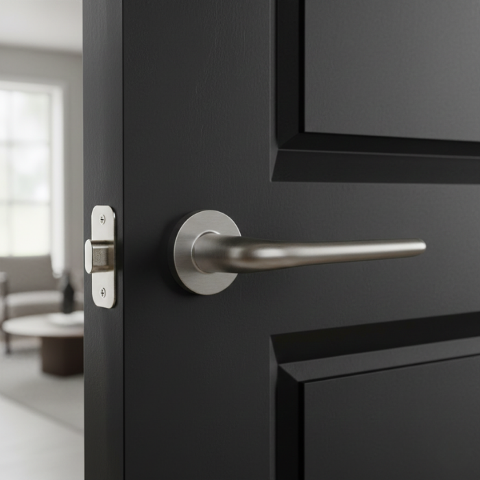 Azalia - Satin Chrome Azalia on Round Rosette satin chrome finish, showcasing high-quality internal door handles with a soft brushed appearance.