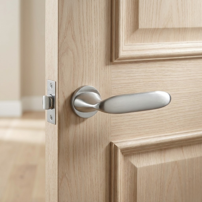 Peonia - Satin Chrome Peonia on Round Rosette in satin chrome, premium round internal handles with a smooth brushed finish.