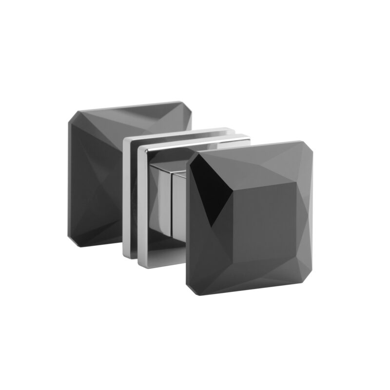 Quince crystal square door knob in polished chrome and black crystal