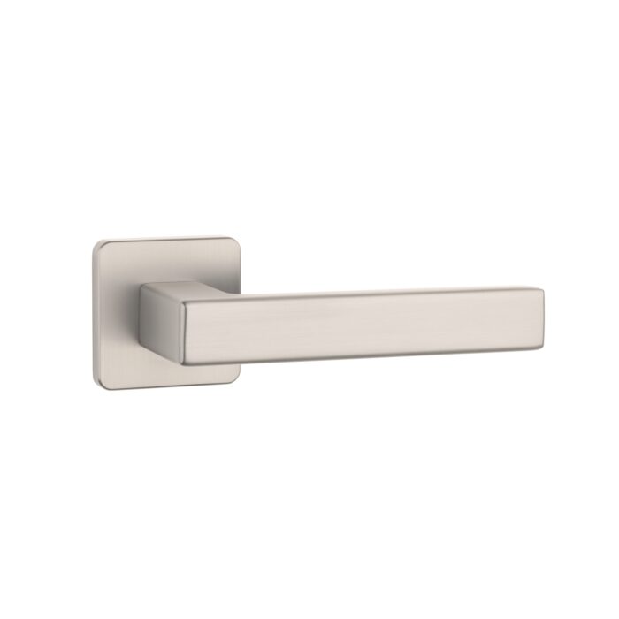 Tilia slim modern door handle in Satin Nickel on soft square rosette