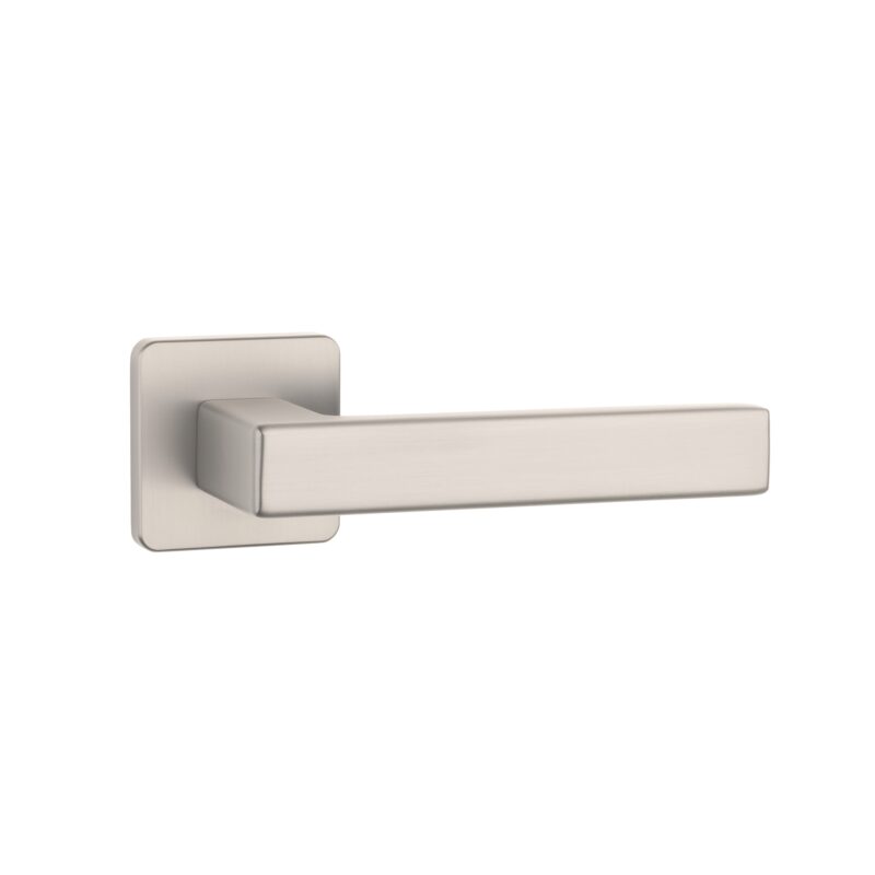 Tilia slim modern door handle in Satin Nickel on soft square rosette